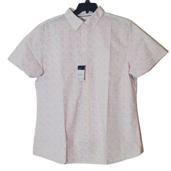 Men's Croft & Barrow® Slim-Fit Woven Button-Down Shirt XL Pink Blue Short Sleeve - Picture 2 of 4